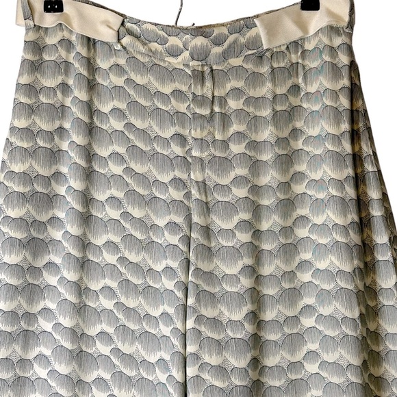 Elevenses Anthropologie Herringbone Wide Leg Pants Blue Ivory Belt Size 6 - Picture 5 of 11